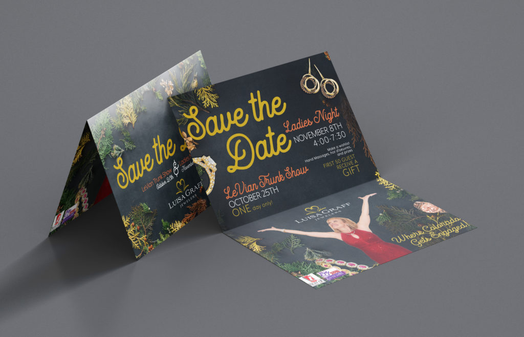 Lusia Graff Jewelers save the date postcard design for fall